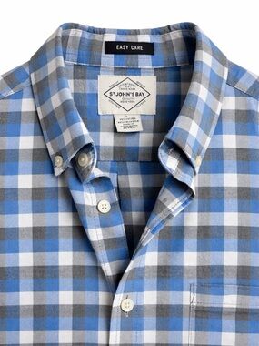 St. John's Bay Light Blue & Gray Plaid Button-Down Shirt